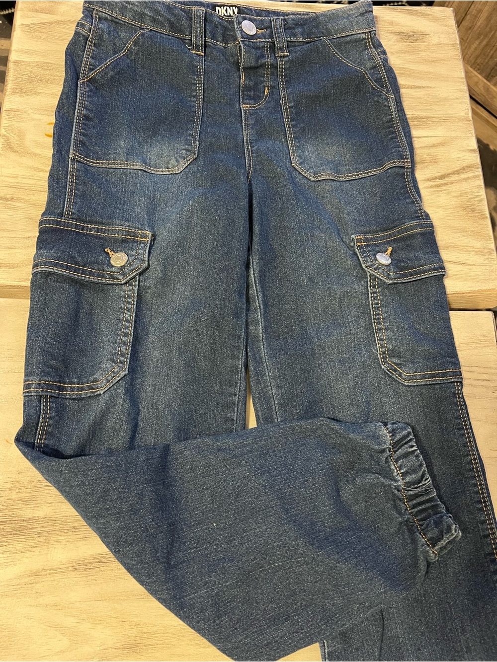 DKNY Girls Denim Cargo Jogger Jeans Size 10 Stretch Utility Pants